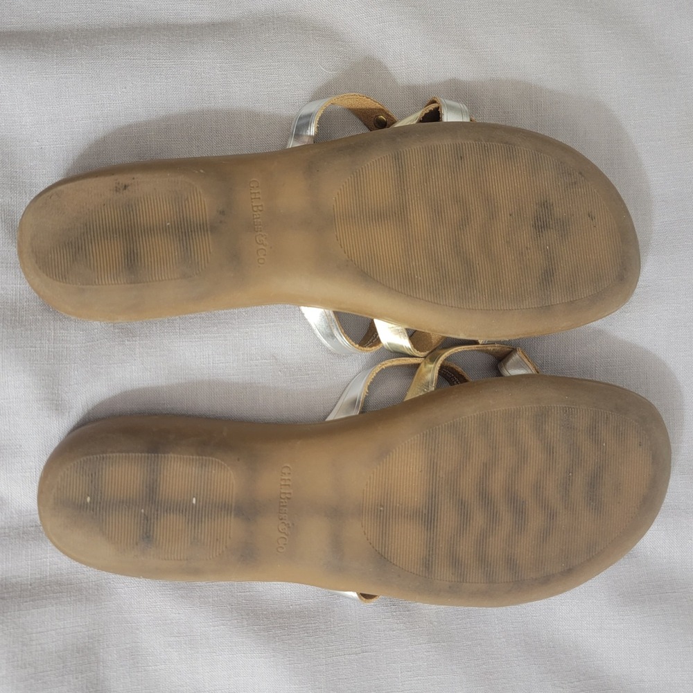 G.H. Bass Sunjuns Sharon Gold Silver Slide Thong Flip Flop Sandals sz 9M - Picture 7 of 15
